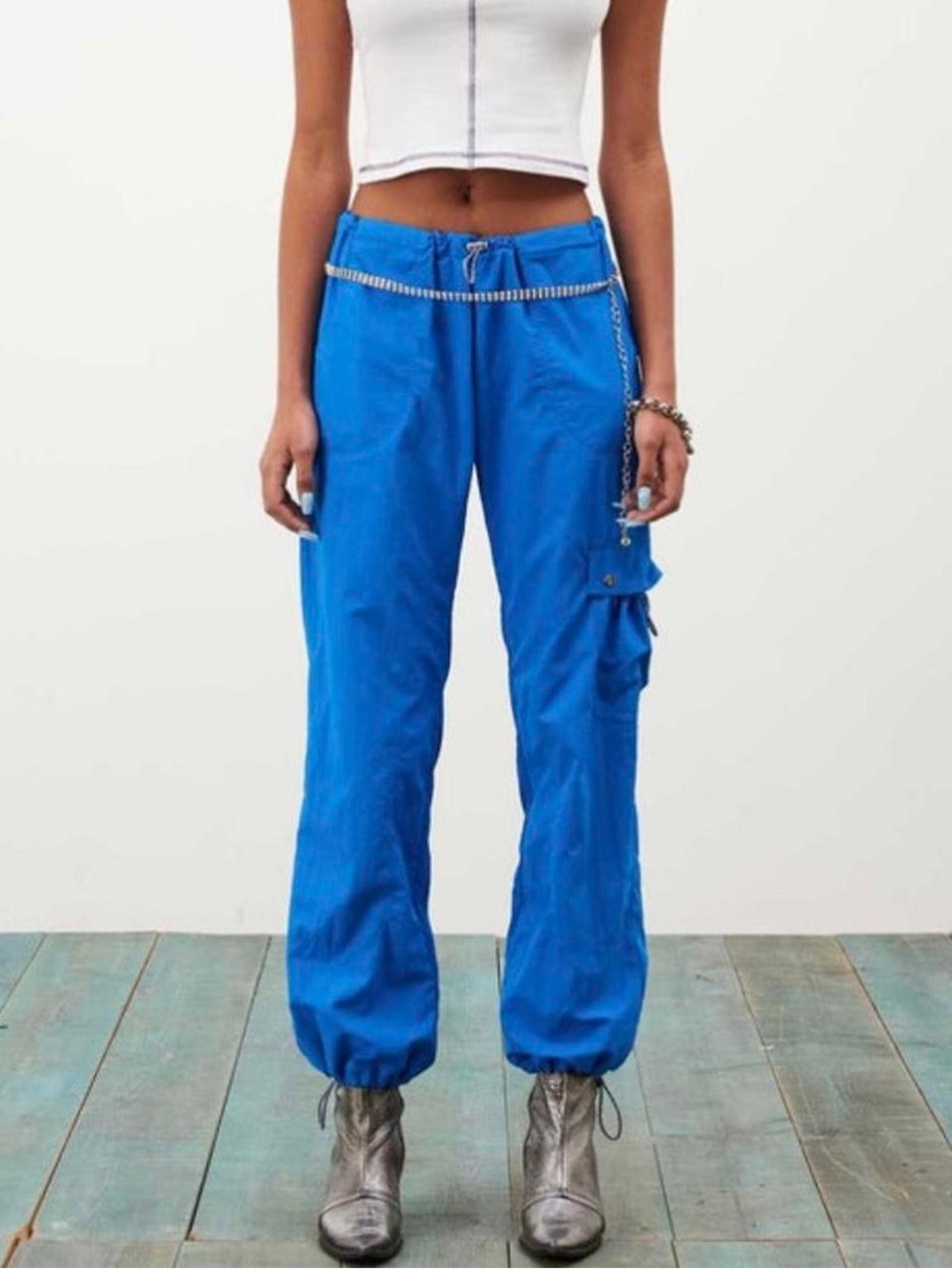 Peachy Den Women's Mimi Cargo Pants in Bright Blue